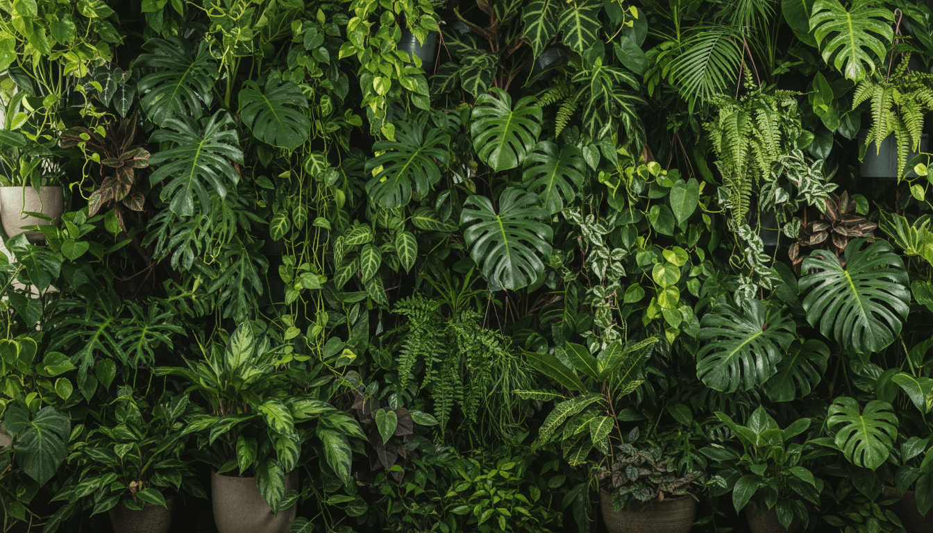 Variedad de plantas verdes tropicales en Centro Botánico Verde