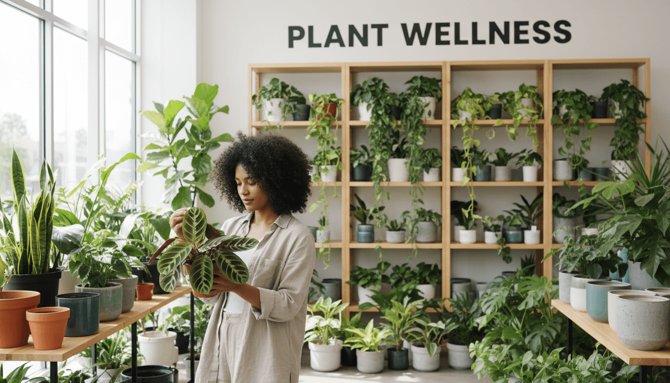 Asesor ayudando a cliente a seleccionar planta